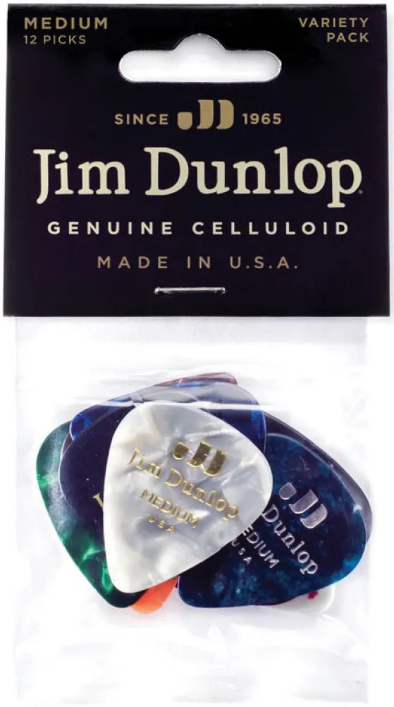 Jim Dunlop Celluloid Guitar Pick Variety Pack - Medium, 12 Pack