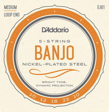 Load image into Gallery viewer, D&#39;Addario EJ61 5-String Banjo Strings - Medium, 10-23
