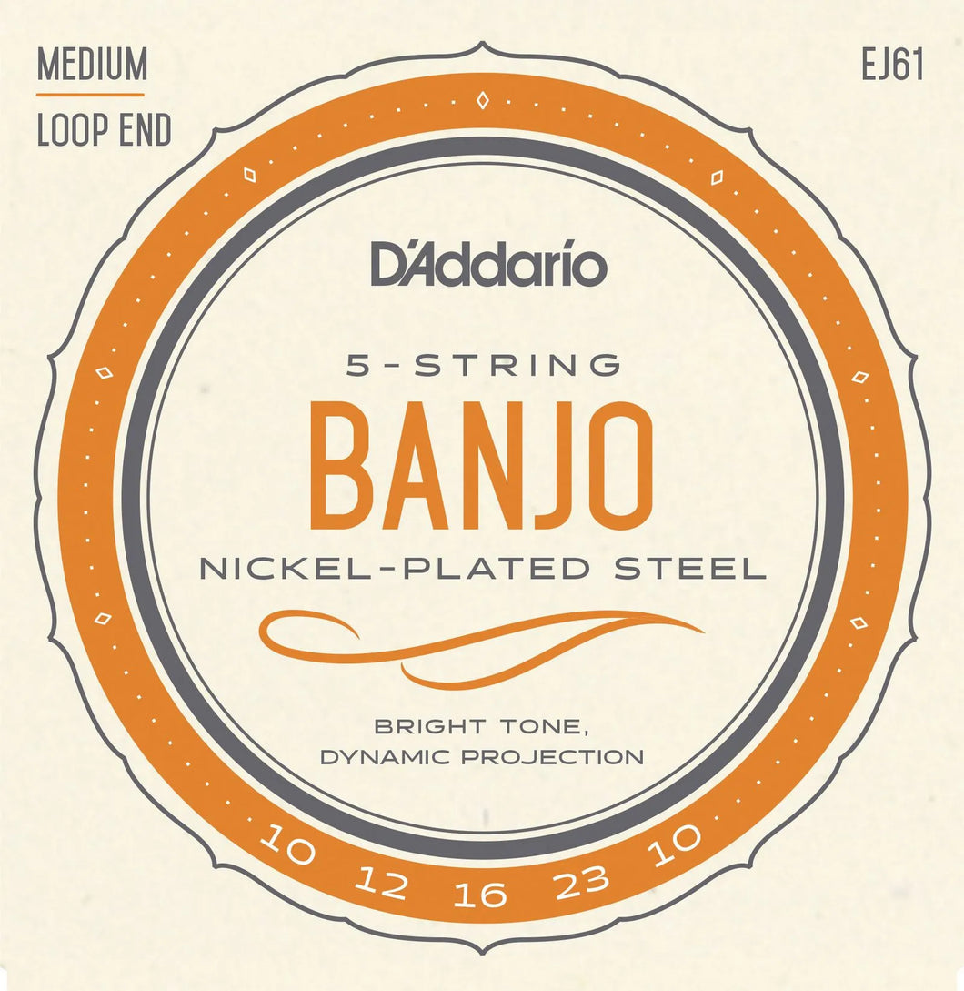 D'Addario EJ61 5-String Banjo Strings - Medium, 10-23