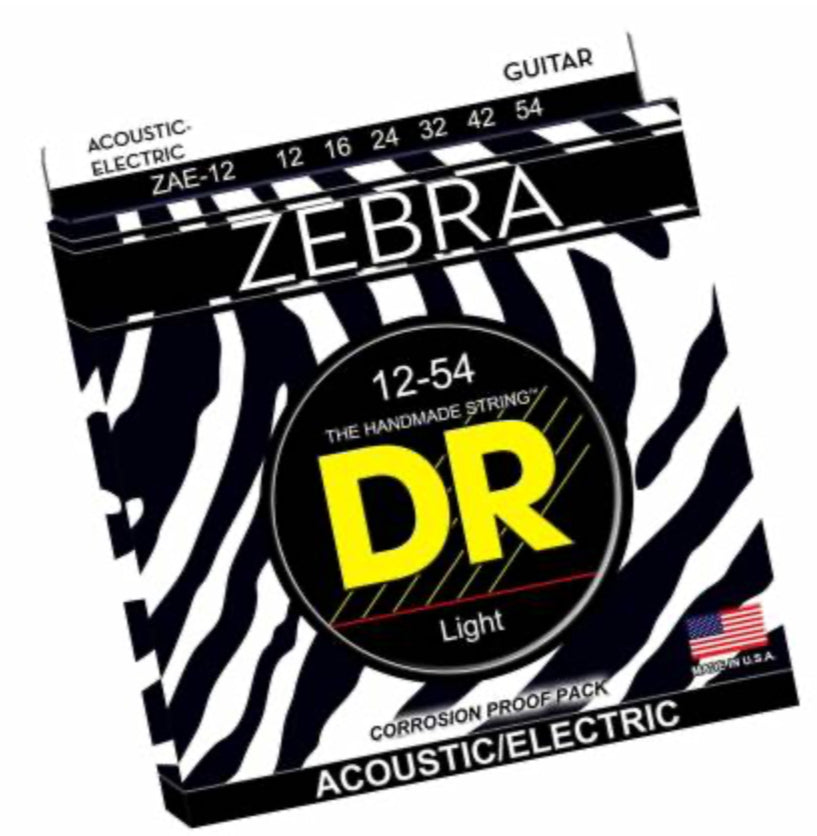 DR Strings ZAE-12 Zebra Acoustic Electric Guitar Strings Light Gauge 12-54