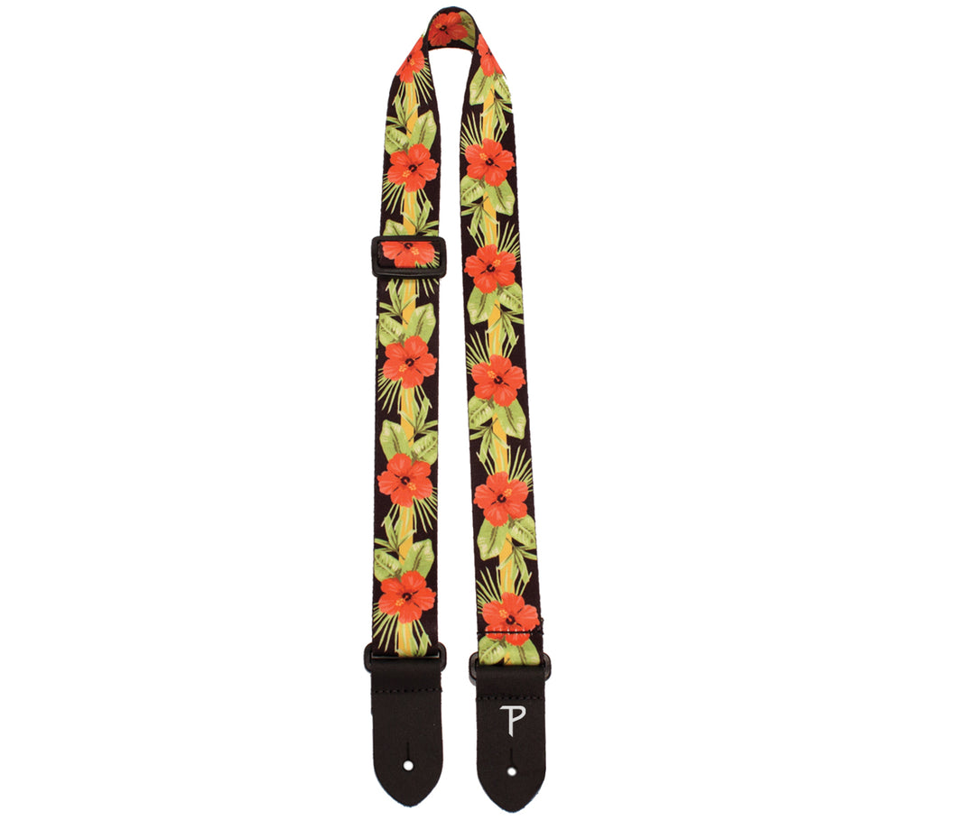 1.5” WIDE ORANGE LUAU FLORAL DESIGN ON POLYESTER UKULELE STRAP