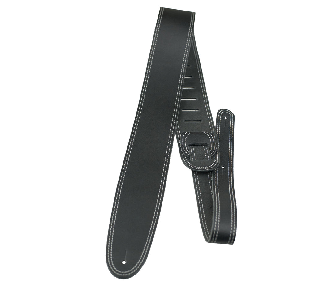 2.5″ BLACK DOUBLE STITCHED LEATHER GUITAR STRAP