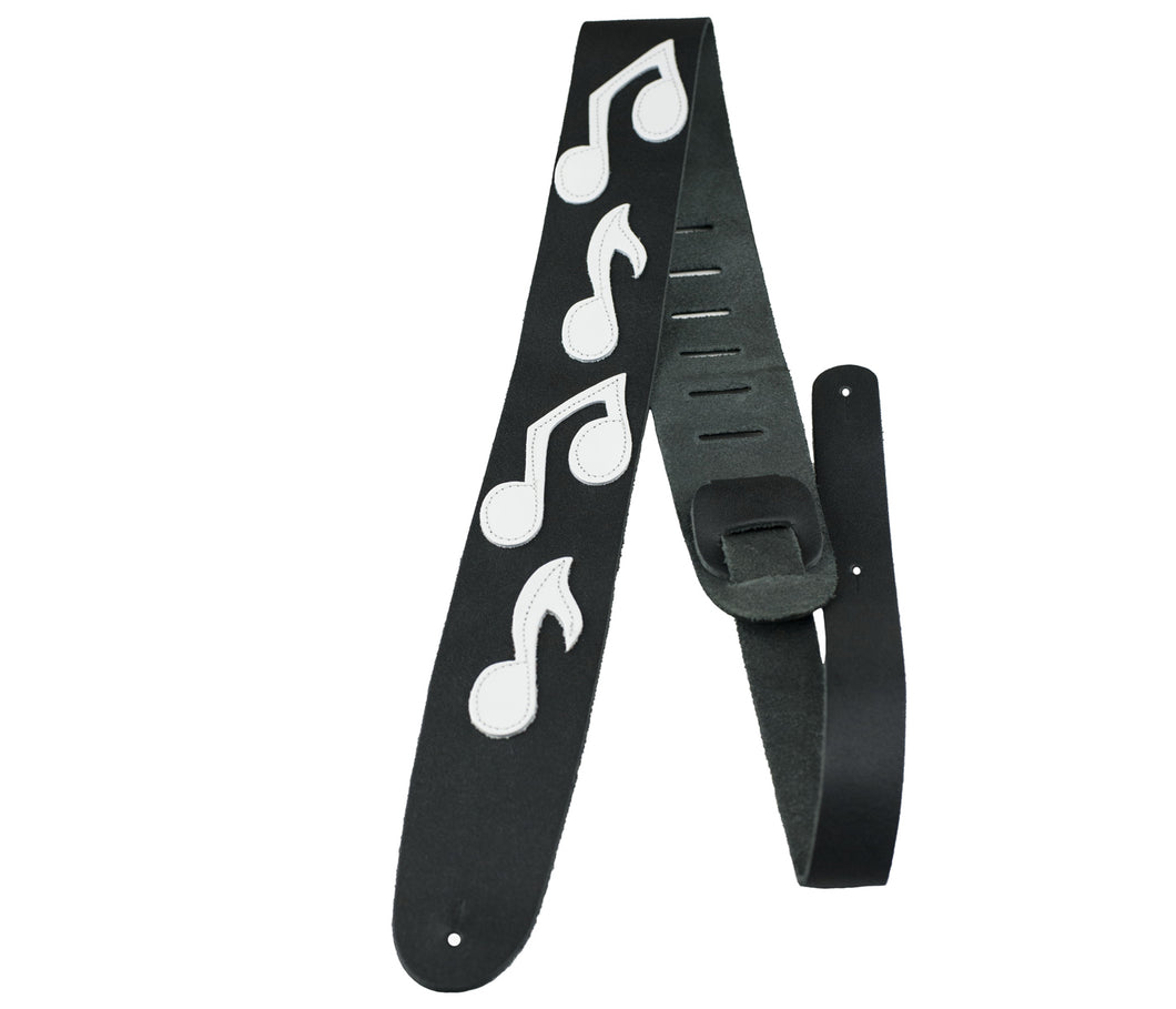 2.5” BLACK / WHITE FAMOUS GUITAR STRAP WITH MUSICAL NOTES