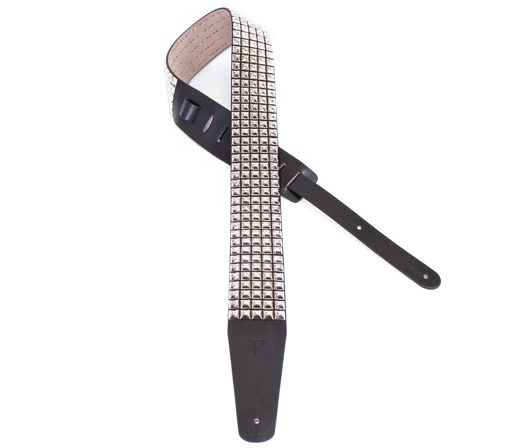 2.5″ SILVER STUDDED LEATHER GUITAR STRAP