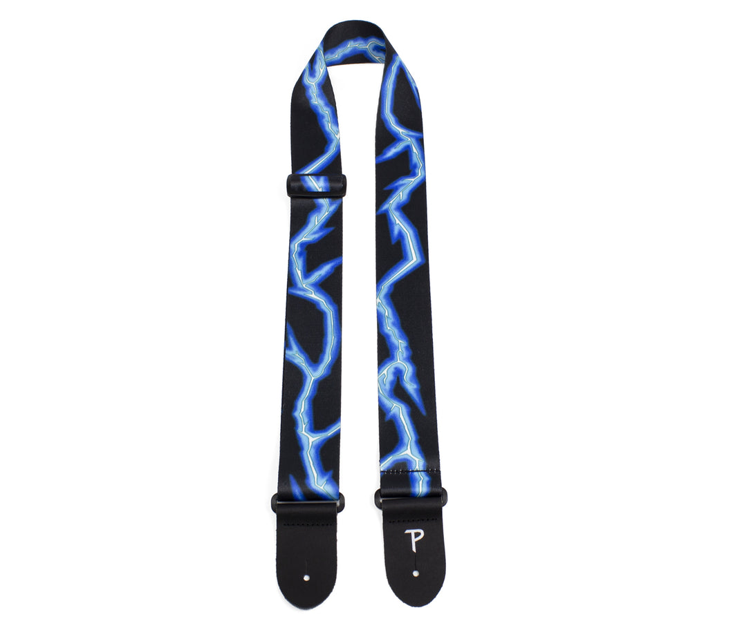 2” BLUE LIGHTNING BOLT DESIGN ON POLYESTER GUITAR STRAP