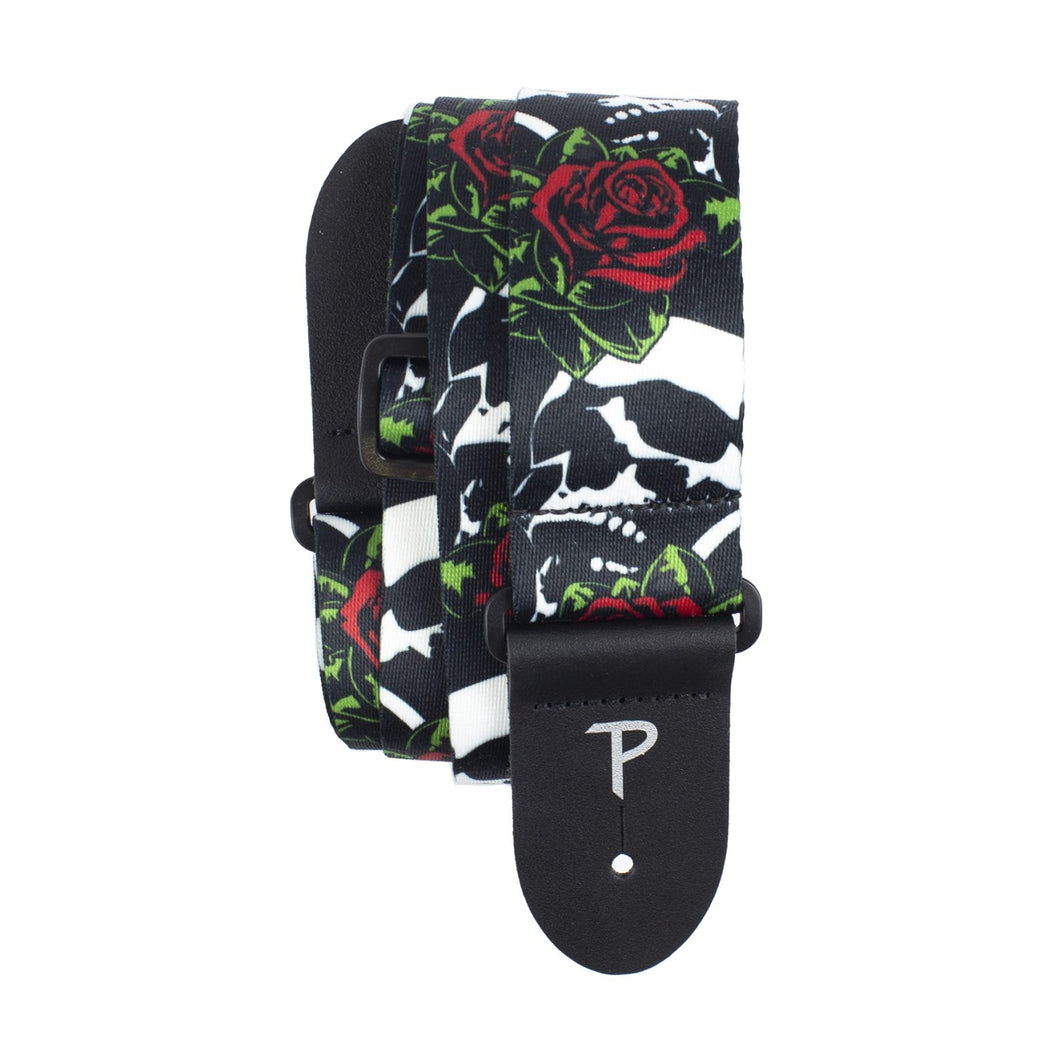 2” SKULLS & ROSES POLYESTER GUITAR STRAP