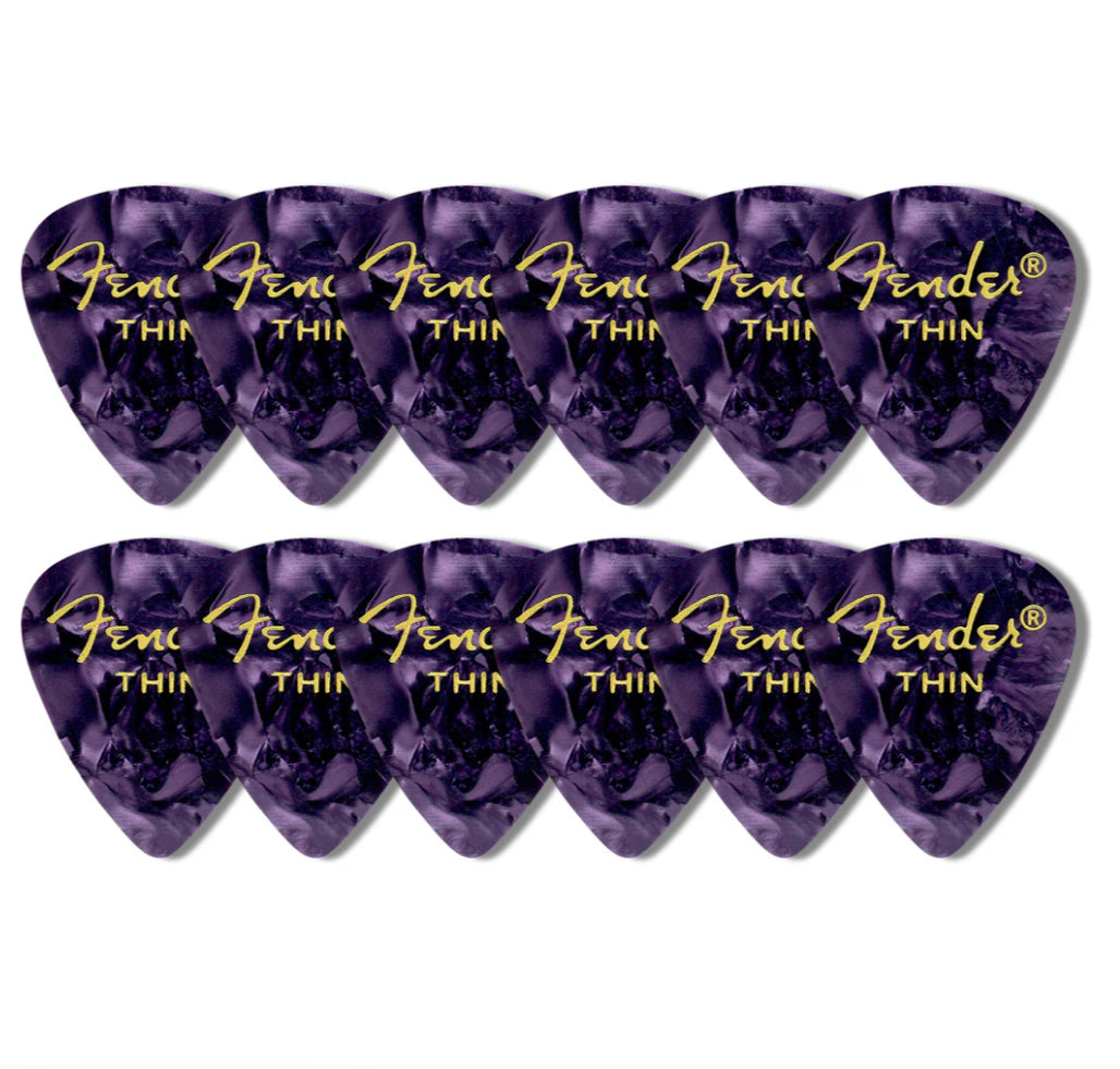 Fender Premium Celluloid 351 Shape Picks Thin Purple Moto 12 Pack