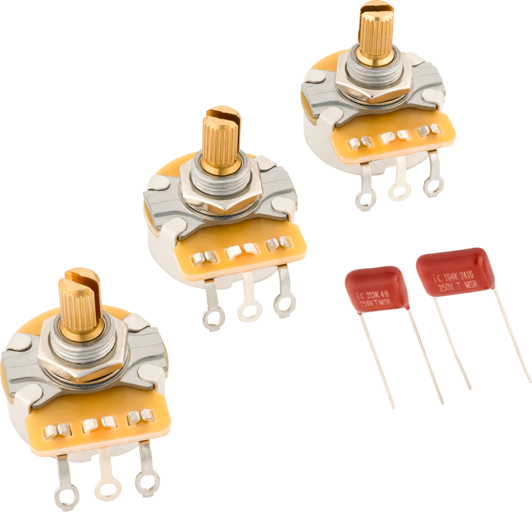 Fender Stratocaster Split Shaft Potentiometer and Capacitor Kit (3 Pack)