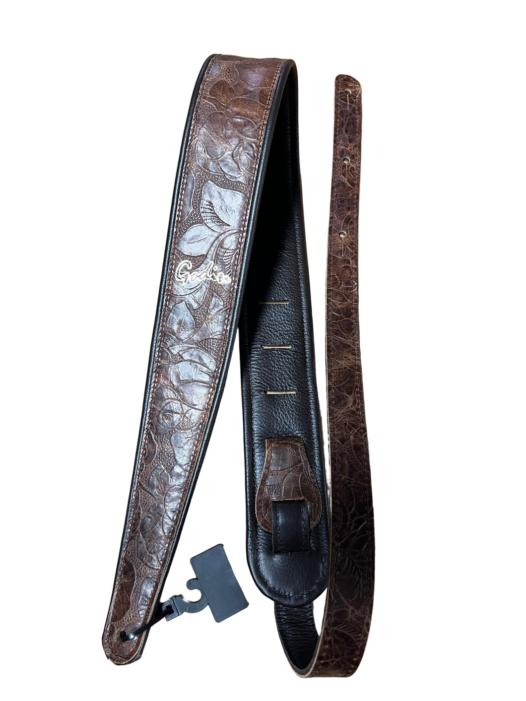 Godin Brown Embossed Leather Felt Padded Guitar Strap 052875