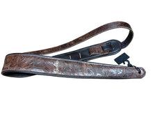 Charger l&#39;image dans la galerie, Godin Brown Embossed Leather Felt Padded Guitar Strap 052875
