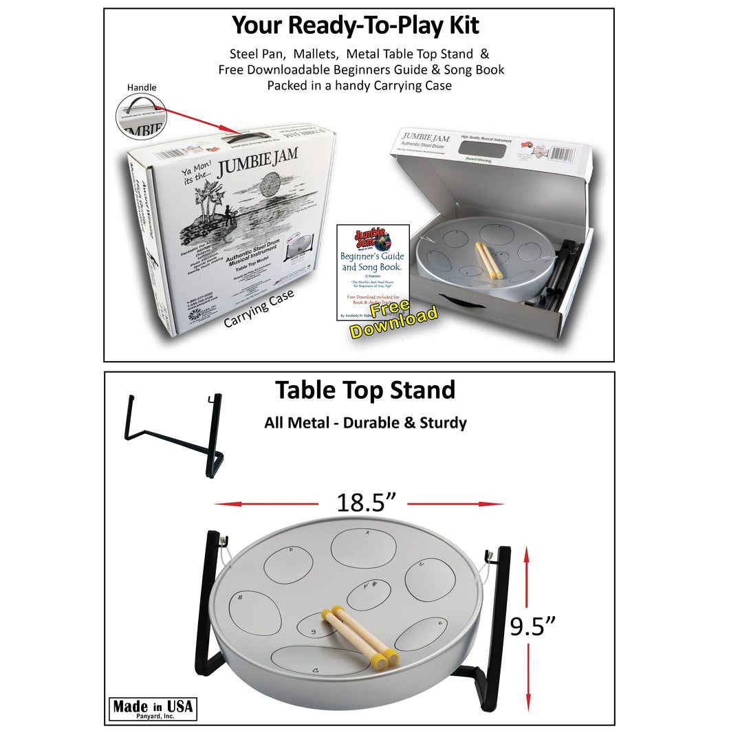 Jumbie Jam Ready-to-Play Kit- Free Shipping- Table Top Stand - Silver Pan