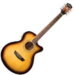 Washburn EA15ATB Festival Series Mini Jumbo Cutaway 6 String RH Acoustic Electric Guitar in Flame Maple - See Description