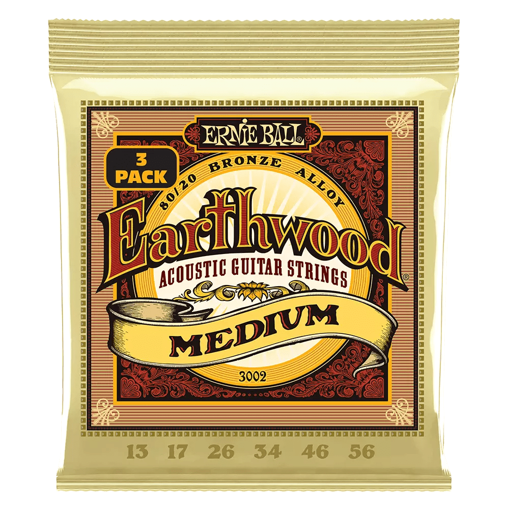 Ernie Ball Earthwood Medium 80/20 Bronze Acoustic Strings, 13-56 - 3 Pack