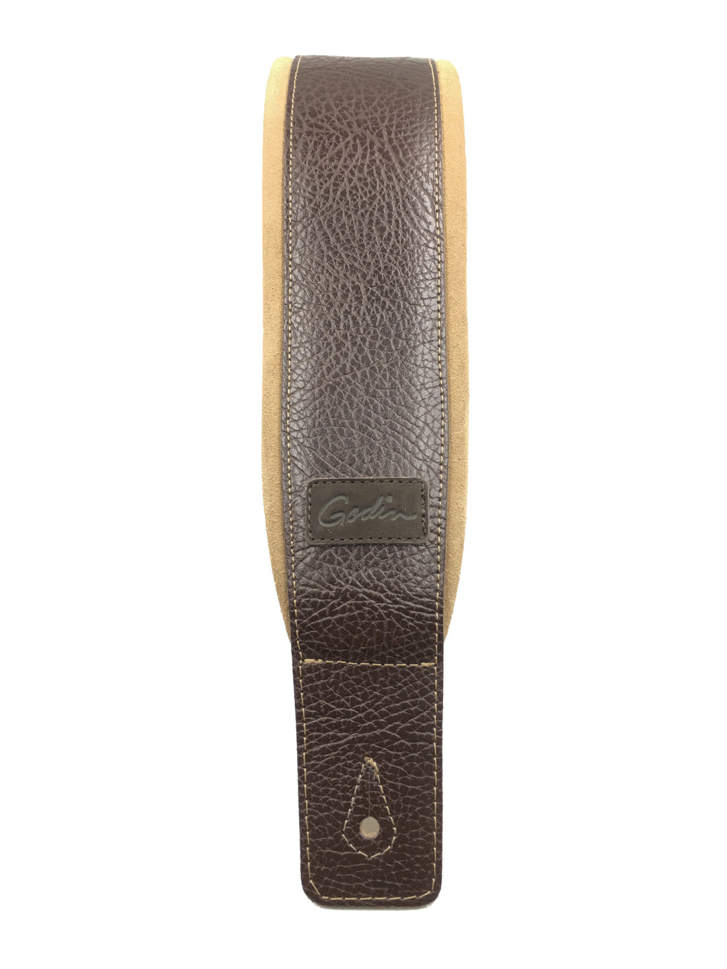 Godin 026098 Brown Tan Padded Leather & Suede Guitar Strap with Patch Logo