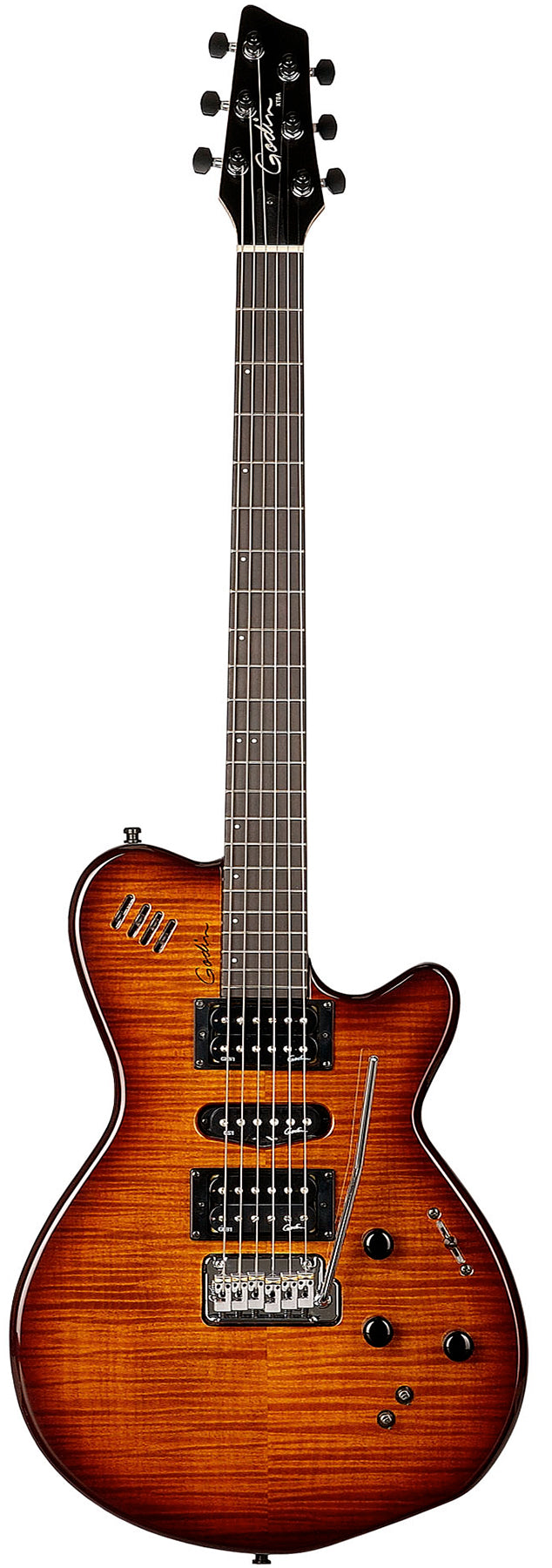 Godin 028672 xtSA  - Synth Access - 3 Voice  Light Burst Flame - Electric Guitar Made In Canada