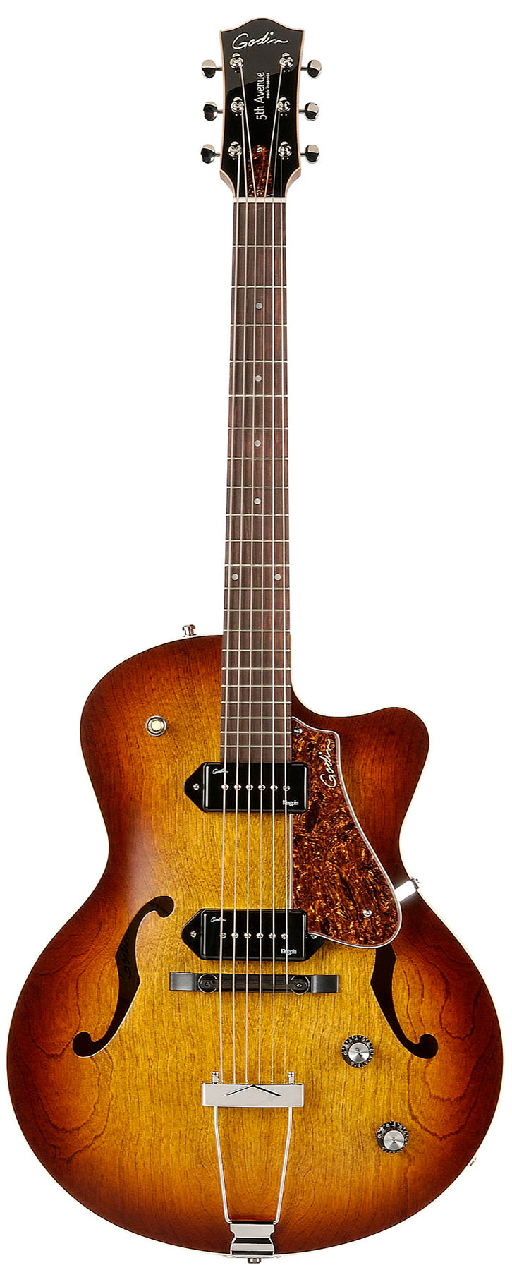 Godin 032327 / 050987 5th Avenue KingPin II P90 CW Cognac Burst Hollow Body Acoustic Guitar MADE In CANADA