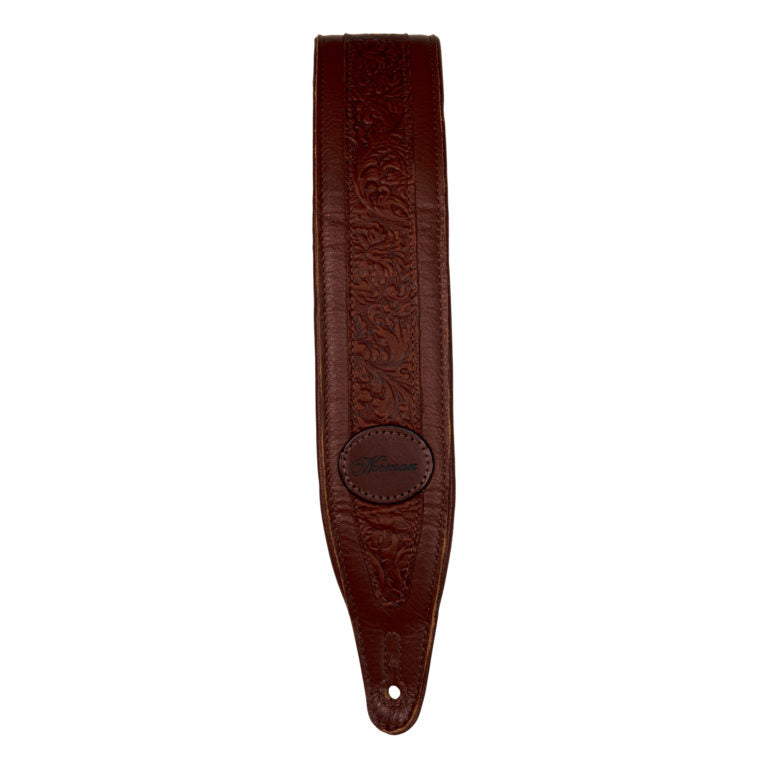 Norman Tan Leather Florentine Overlay Guitar Strap 051397