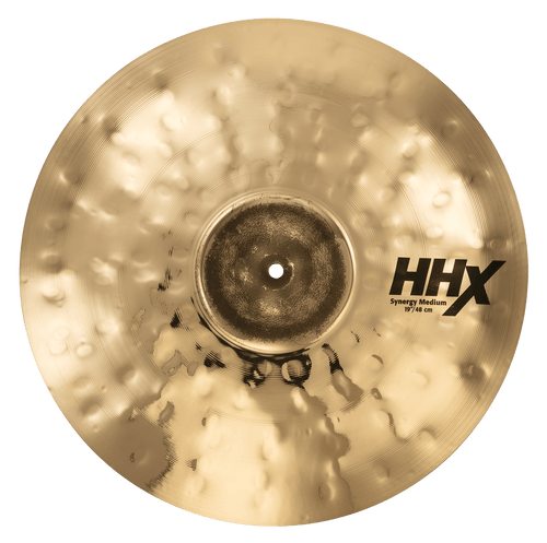 SABIAN 19” HHX Synergy Medium cymbal with large peen hammering and warm tone, professional quality from Canada