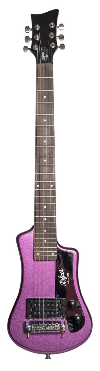 Hofner HOF-HCT-SH-PU-O Shorty Guitare électrique de voyage - Violet métallique - avec housse 