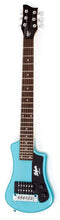 Load image into Gallery viewer, Hofner HOF-HCT-SH-BL-O Shorty Electric Travel Guitar - Blue - with Gig Bag
