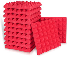 Load image into Gallery viewer, Red Acoustic Studio Panel Foam Pyramid Wedges 2&quot; X 12&quot; X 12&quot; Sound-Proofing, Sound Absorption
