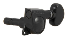 Charger l&#39;image dans la galerie, Grover 406BC6 Mini Rotomatics verrouillables avec bouton rond - Mécaniques pour guitare, 6 en ligne, côté basse (gauche) - Noir chromé 
