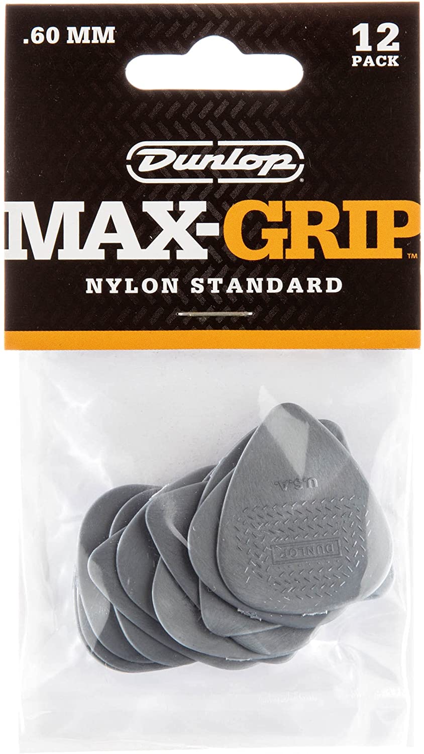 Dunlop 449P060 .60mm Max-Grip Nylon Standard Guitar Picks, 12-Pack-(6921109176514)