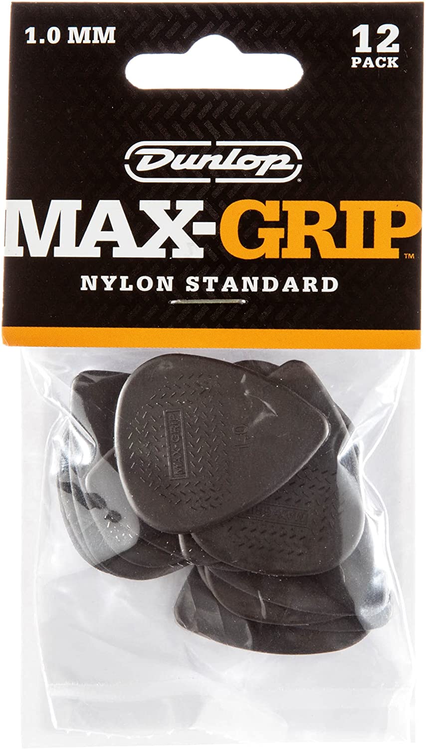 Dunlop 449P1.0 1.0mm Max-Grip Nylon Standard Guitar Picks, 12-Pack-(6921117794498)