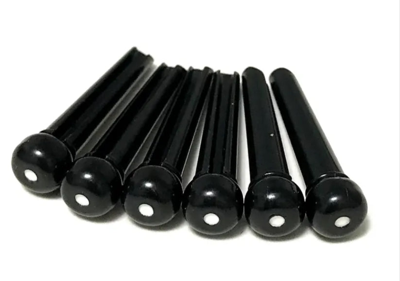 Acoustic Guitar String Pegs - SET of 6 - Ebony Colour with White Dot
