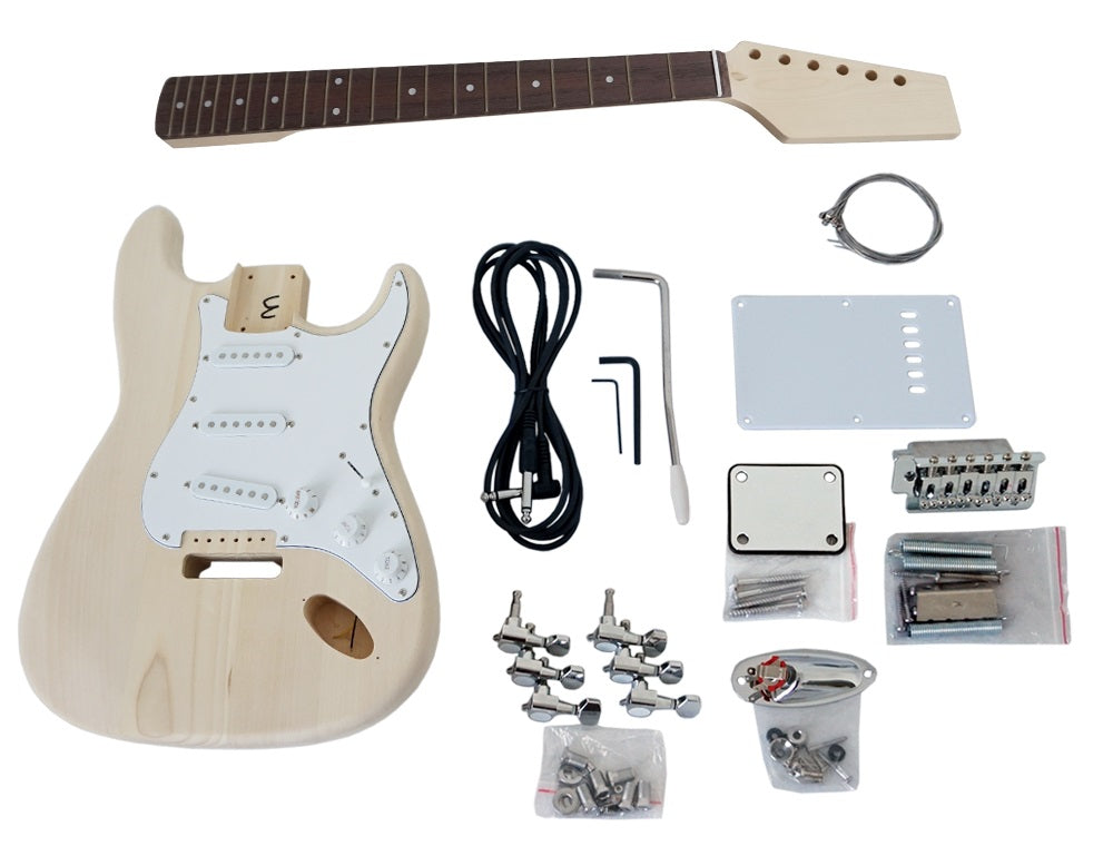 Custom DIY Strat Style Electric Guitar Kit - White Pick Guard