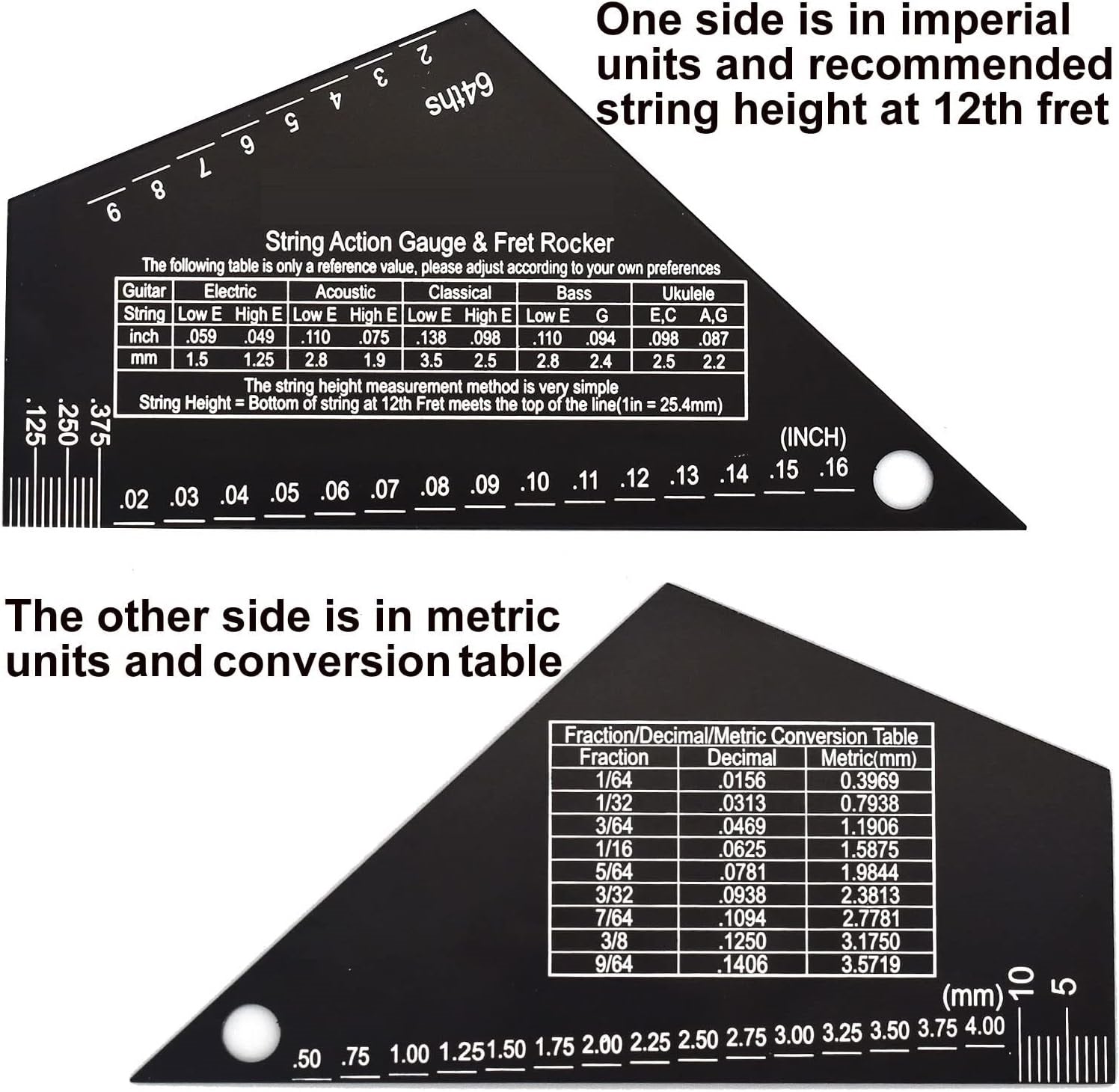Fret Rocker, String Action Gauge, String Height Ruler, Fret Leveling G