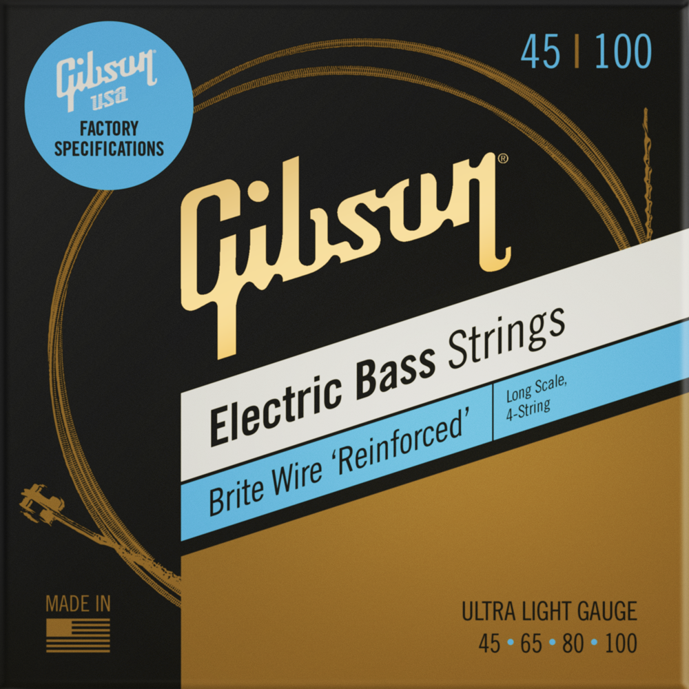 Gibson Brite Wire Electric Bass Strings, Long Scale - Ultra Light 45-100