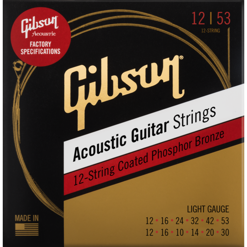 Gibson Coated Phosphor Bronze Acoustic Guitar Strings, 12-String Set