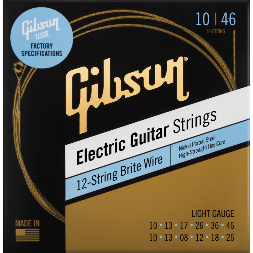 Gibson Brite Wire Cordes de guitare électrique, jeu de 12 cordes BWR12L