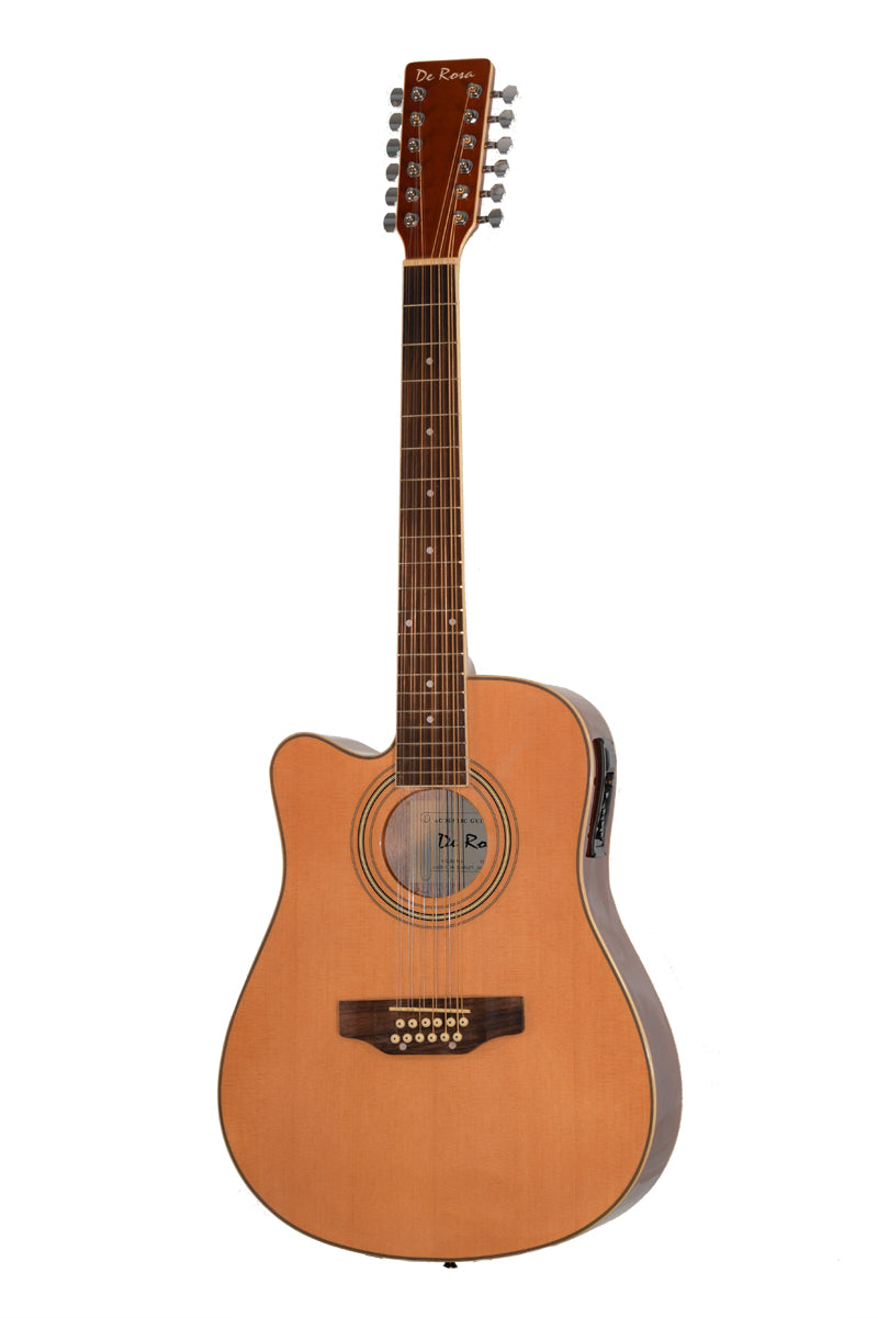 De Rosa USA 12 String Cutaway Dreadnought Acoustic Electric Guitar - Left Handed