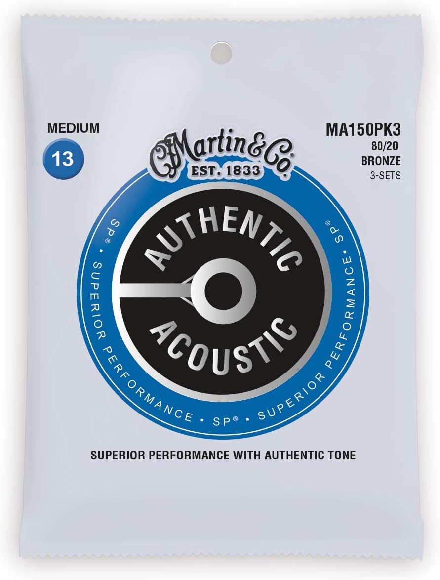 MARTIN MA150PK3 MEDIUM 3 PACK AUTHENTIC ACOUSTIC SP® CORDES GUITARE BRONZE PHOSPHORE