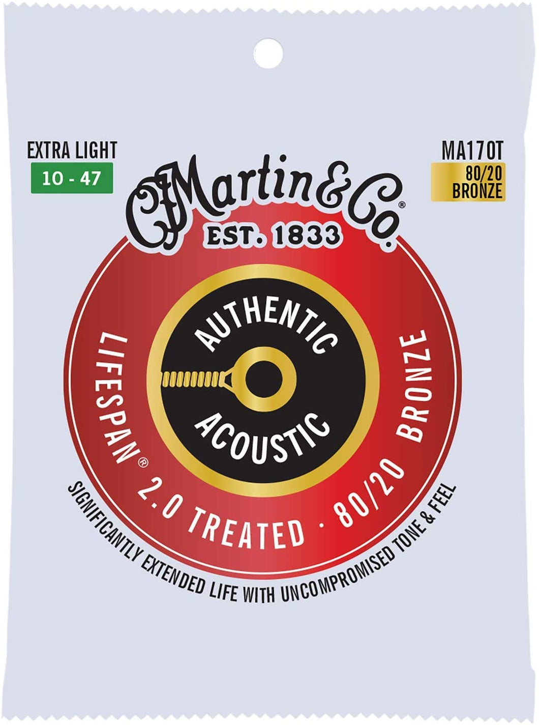 CORDES GUITARE MARTIN MA170T EXTRA LIGHT 10 - 47 BRONZE 80/20 AUTHENTIC ACOUSTIC LIFESPAN® 2.0