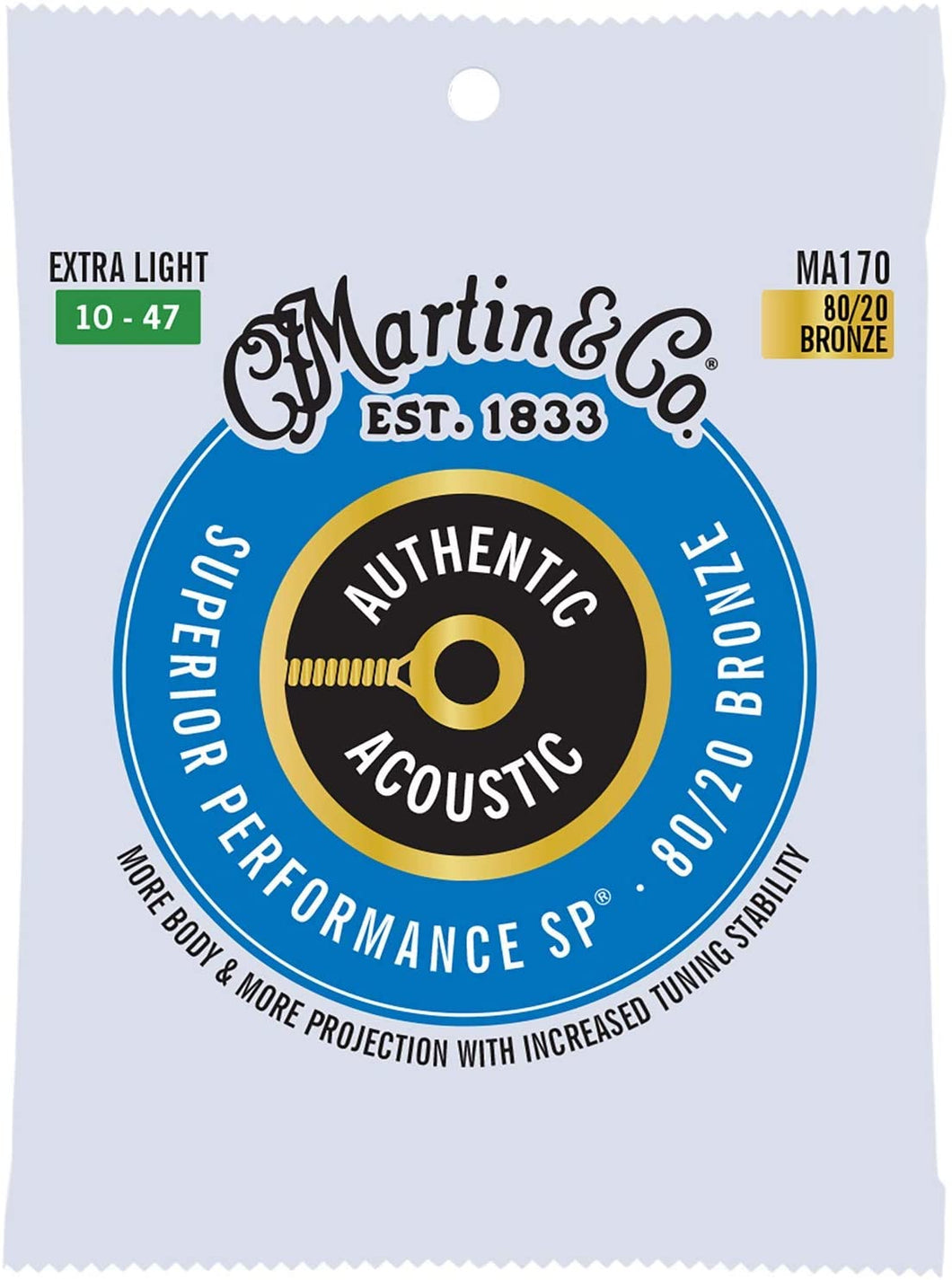 MARTIN MA170 EXTRA LIGHT 10 - 47 BRONZE 80/20 AUTHENTIC ACOUSTIC PERFORMANCE SUPÉRIEURE SP® CORDES DE GUITARE