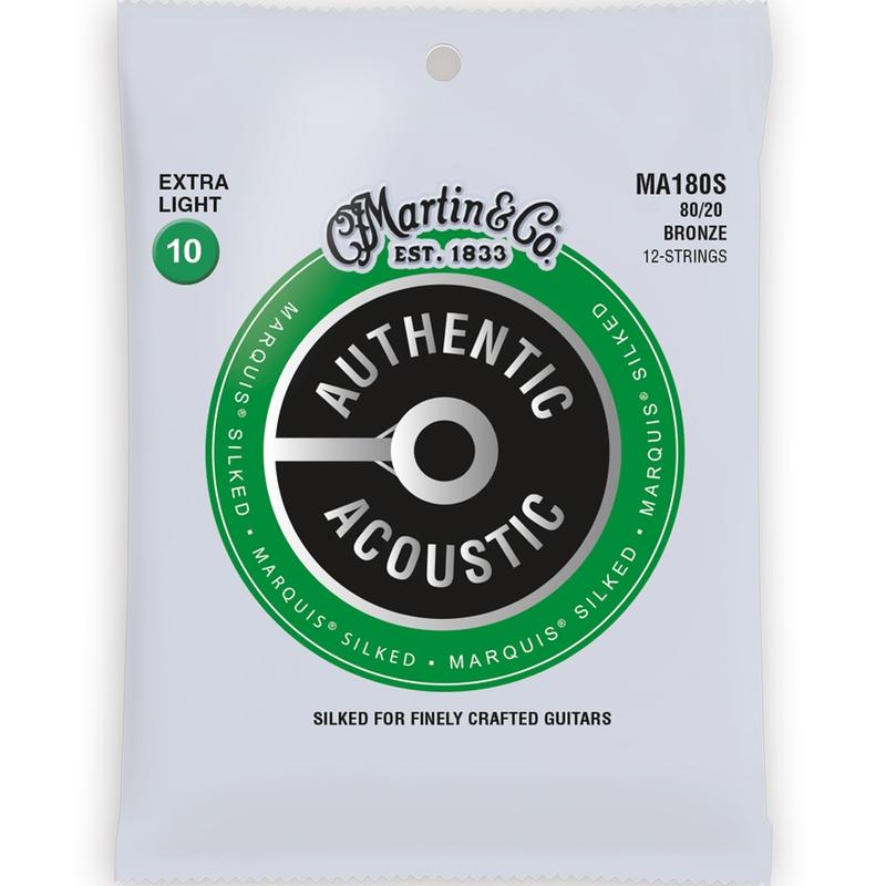 MARTIN MA180S EXTRA LIGHT 10 - 47 BRONZE 80/20 12 STRING AUTHENTIC ACOUSTIC MARQUIS® SILKED GUITAR STRINGS