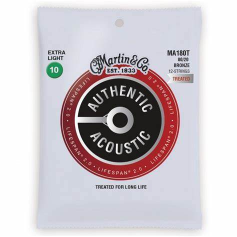 MARTIN MA180T EXTRA LIGHT 10 - 47 BRONZE 80/20 12 STRING AUTHENTIC ACOUSTIC LIFESPAN® 2.0 GUITAR STRINGS