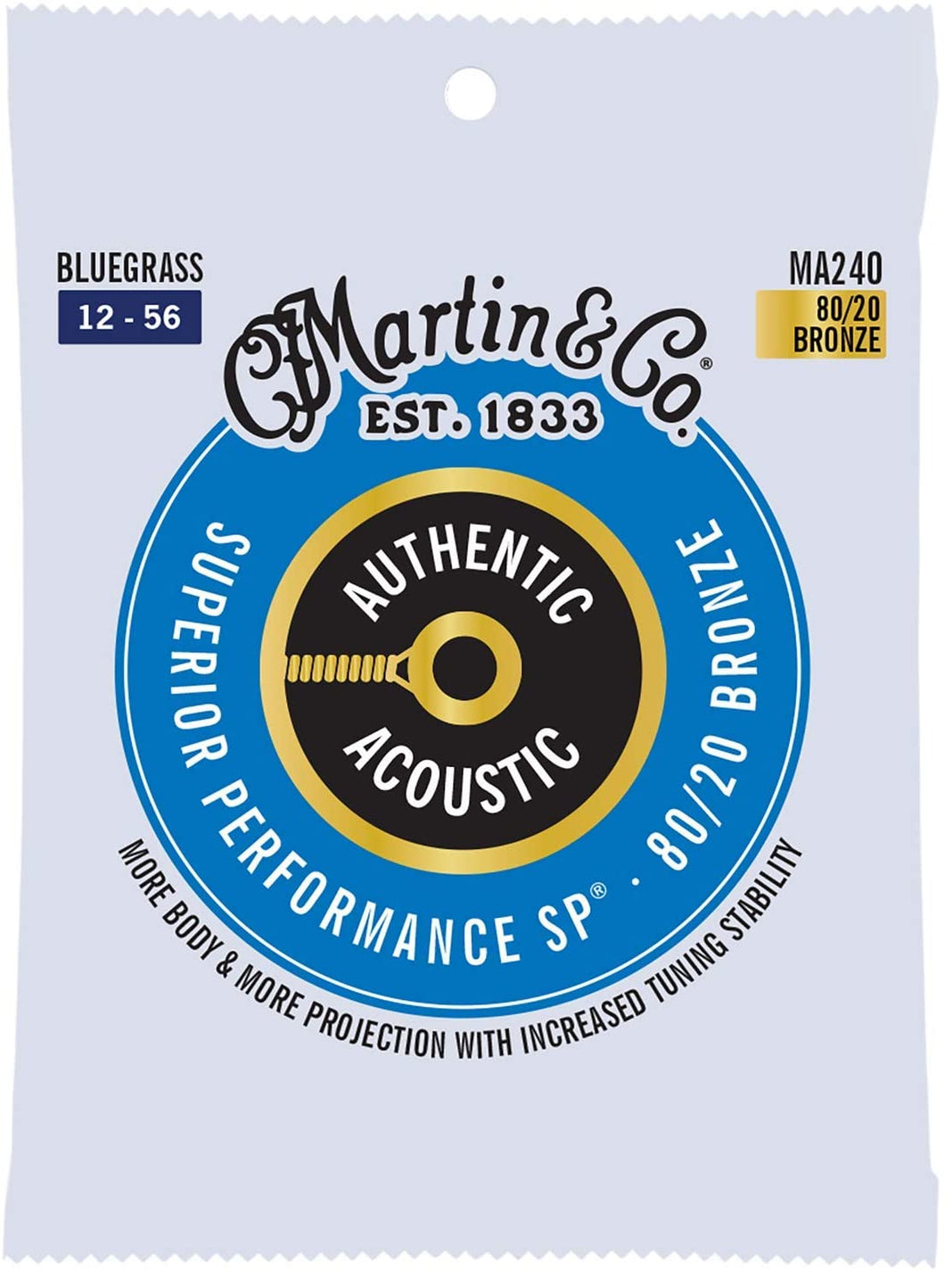 MARTIN MA240 BLUEGRASS 12 - 56 BRONZE 80/20 AUTHENTIC ACOUSTIC SUPERIOR PERFORMANCE SP® GUITAR STRINGS