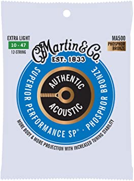 MARTIN MA500 EXTRA LIGHT 12 STRING 10 - 47 BRONZE 80/20 AUTHENTIC ACOUSTIC SUPERIOR PERFORMANCE SP® GUITAR STRINGS