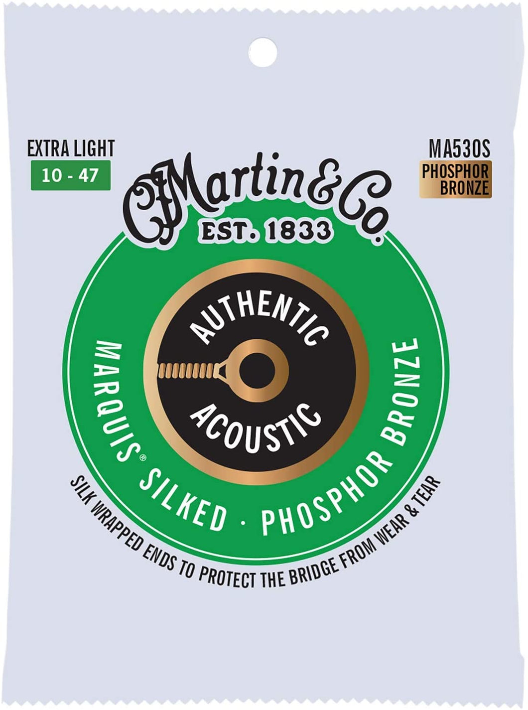 MARTIN MA530S EXTRA LIGHT 10 - 47 PHOSPHOR BRONZE AUTHENTIC ACOUSTIC MARQUIS® SILKED GUITAR STRINGS
