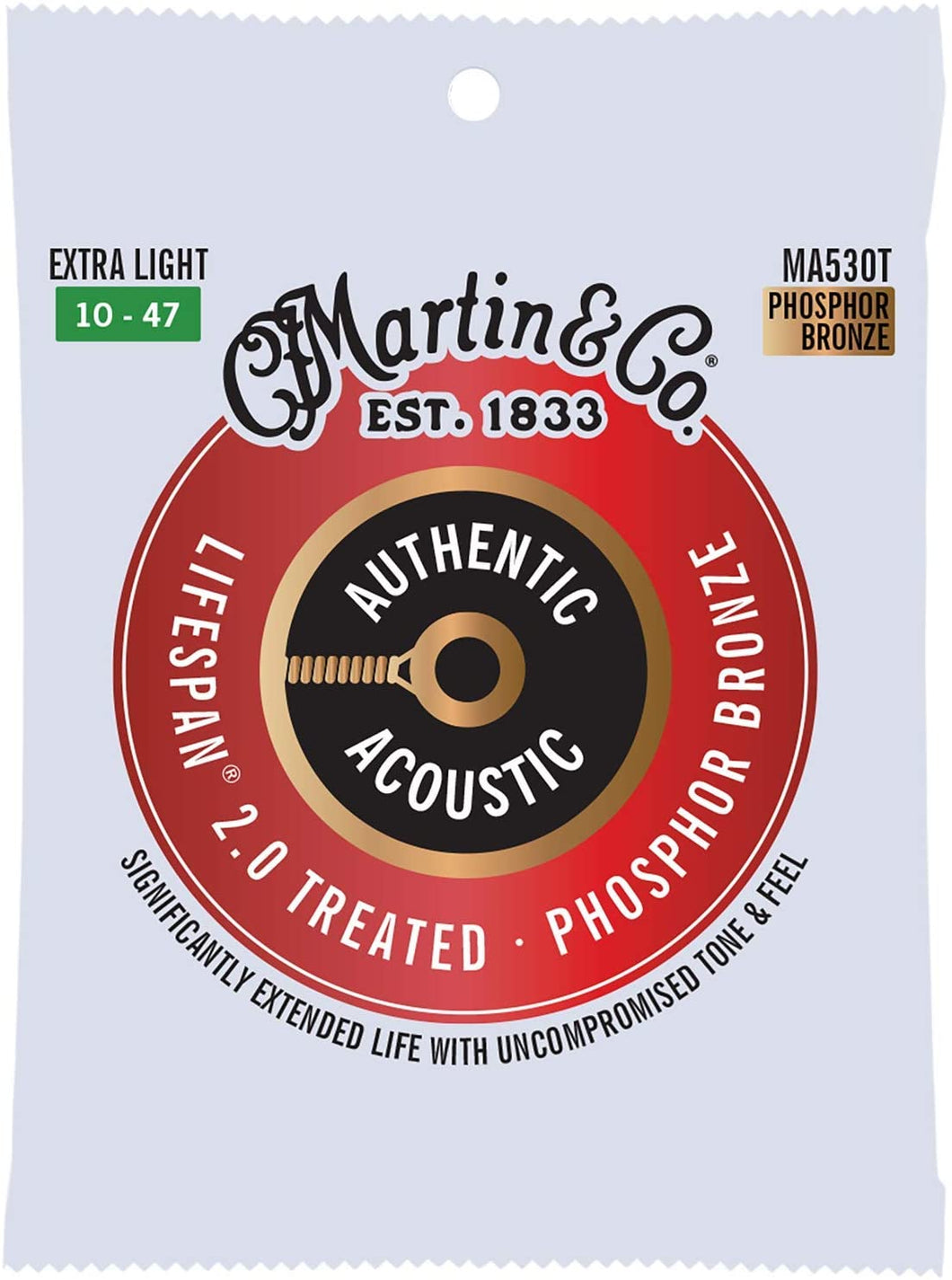MARTIN MA530T EXTRA LIGHT 10 - 47 PHOSPHOR BRONZE AUTHENTIC ACOUSTIC LIFESPAN® 2.0 GUITAR STRINGS