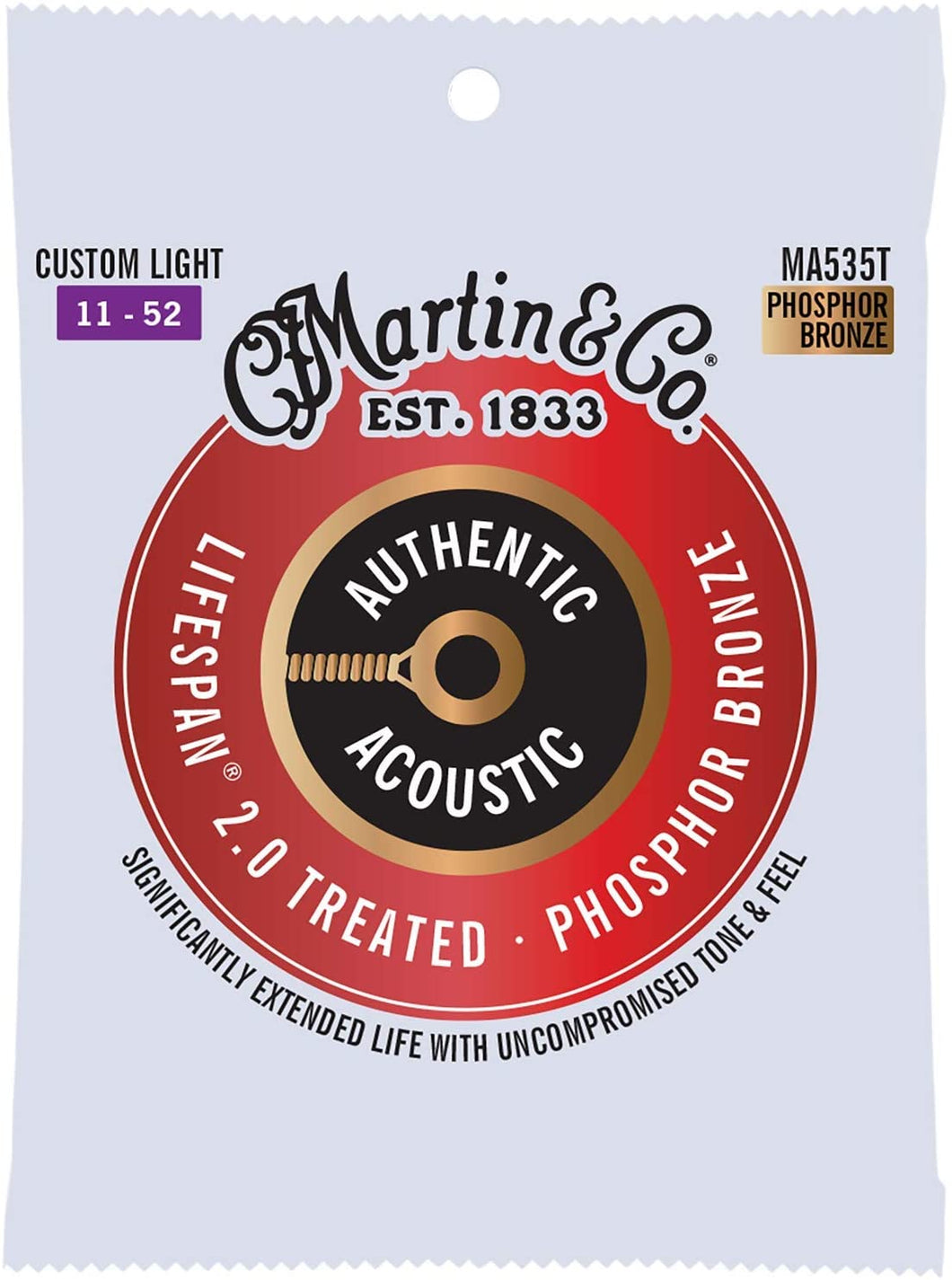 MARTIN MA535T CUSTOM LIGHT 11 - 52 PHOSPHOR BRONZE AUTHENTIC ACOUSTIC LIFESPAN® 2.0 GUITAR STRINGS