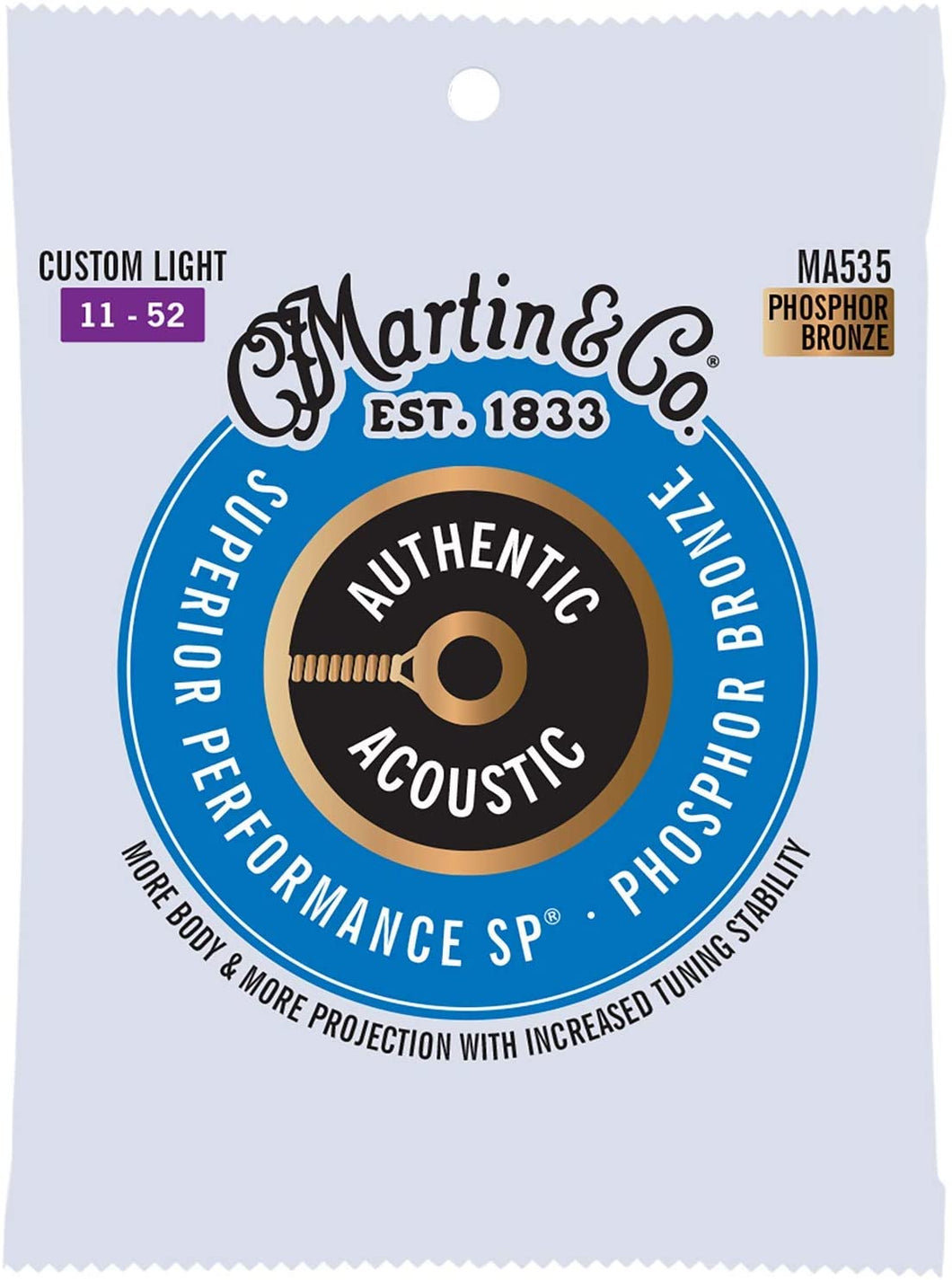 MARTIN MA535 CUSTOM LIGHT 11 - 52 PHOSPHOR BRONZE AUTHENTIC ACOUSTIC SUPERIOR PERFORMANCE SP® GUITAR STRINGS