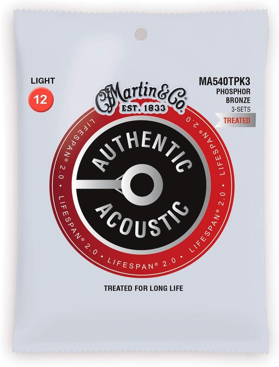 MARTIN MA540TPK3 LIGHT 3 PACK AUTHENTIC ACOUSTIC LIFESPAN® 2.0 GUITAR STRINGS PHOSPHOR BRONZE