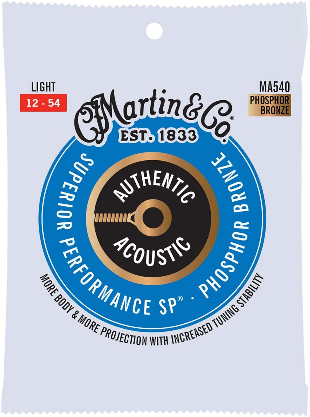MARTIN MA540 LIGHT 12 - 54 PHOSPHOR BRONZE AUTHENTIC ACOUSTIC SUPERIOR PERFORMANCE SP® GUITAR STRINGS