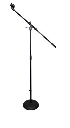 Pied de microphone à base ronde avec perche et clip - Noir