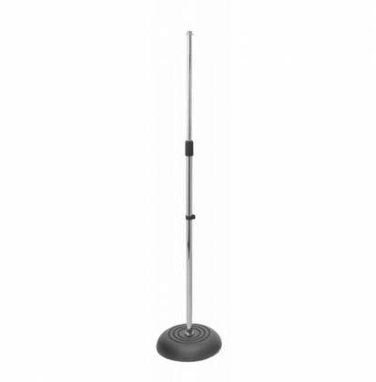 Round Base Microphone Stand with Clip - Chrome